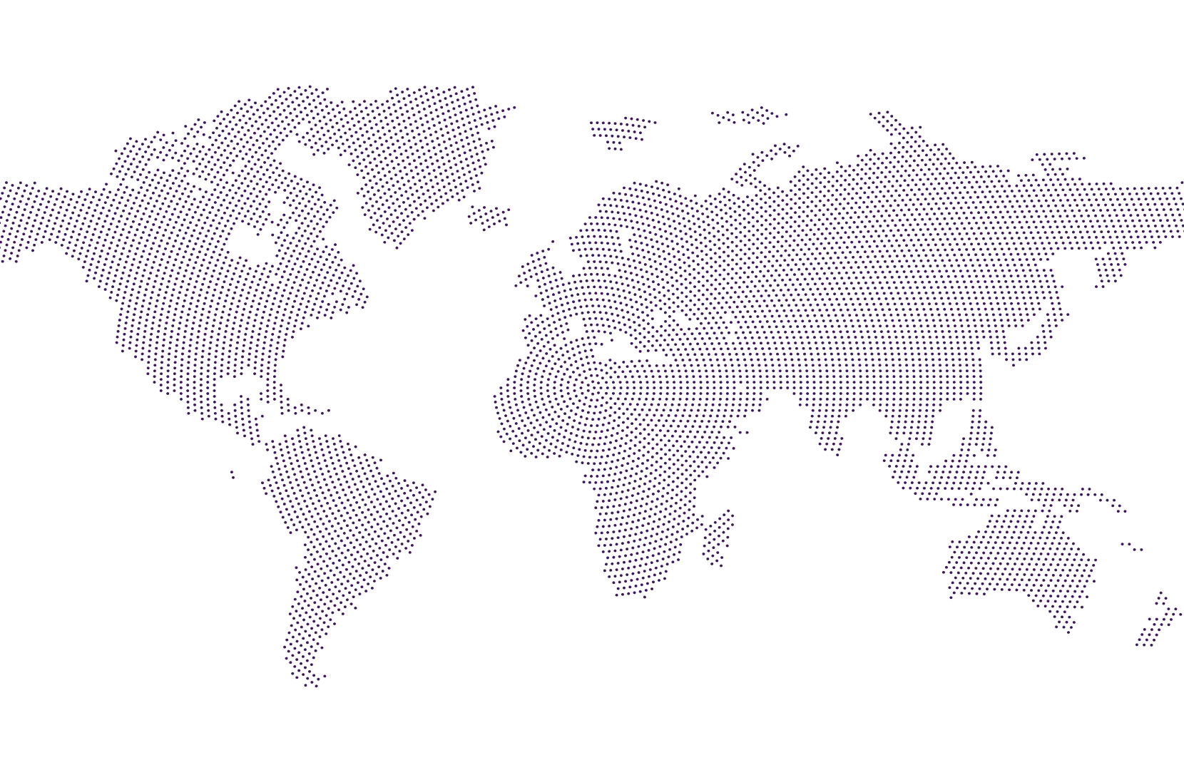 Dotted world map with pins on four regions we work across.